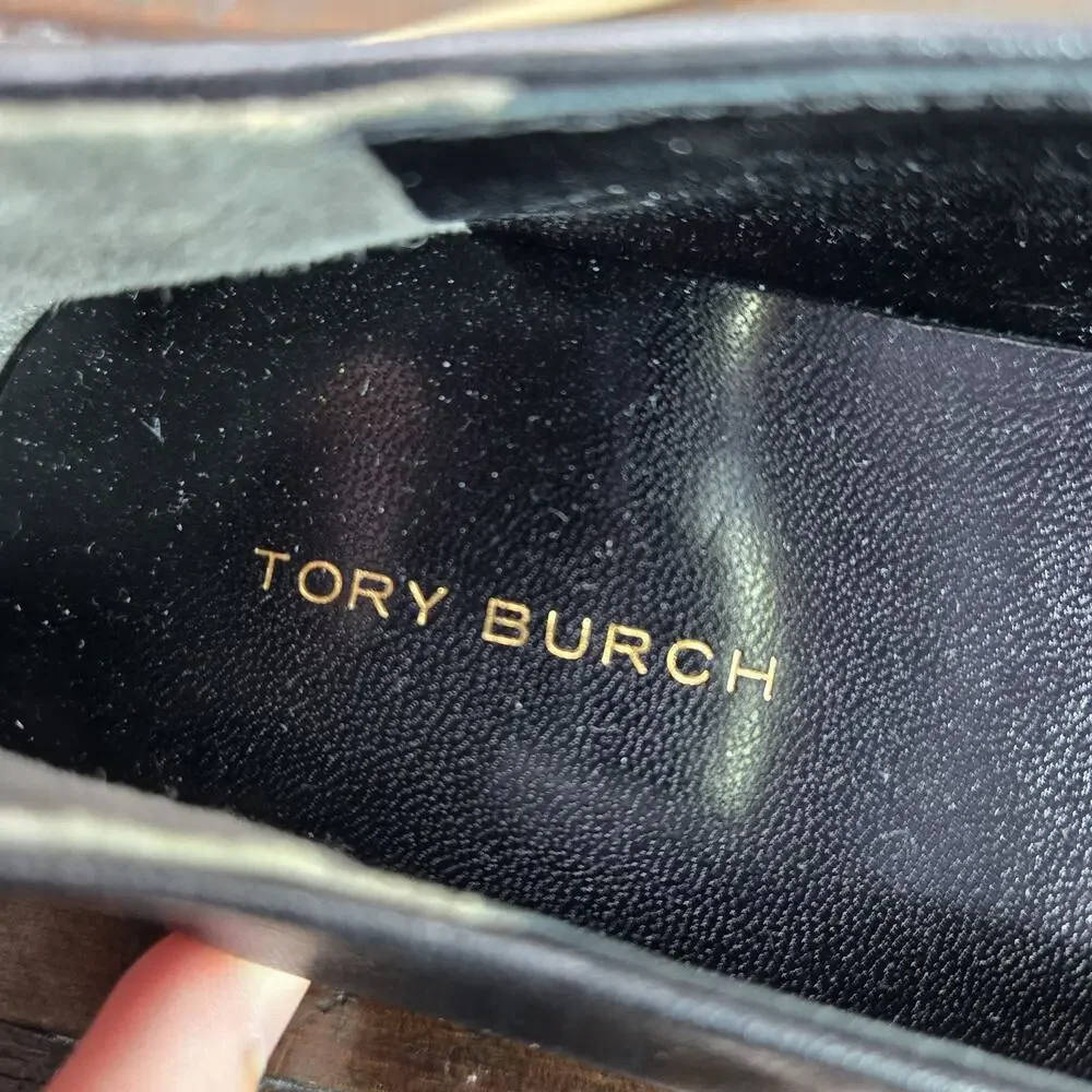 NEW Tory Burch Cap Toe Ballet Womens Size 7.5 Logo Flats Shoe Goat Leather Black